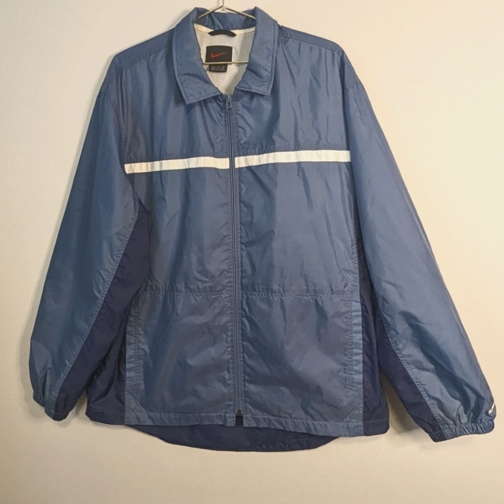Men's Vintage Y2K Nike Full Zip Lined Windbreaker Track Jacket Size Large Blue